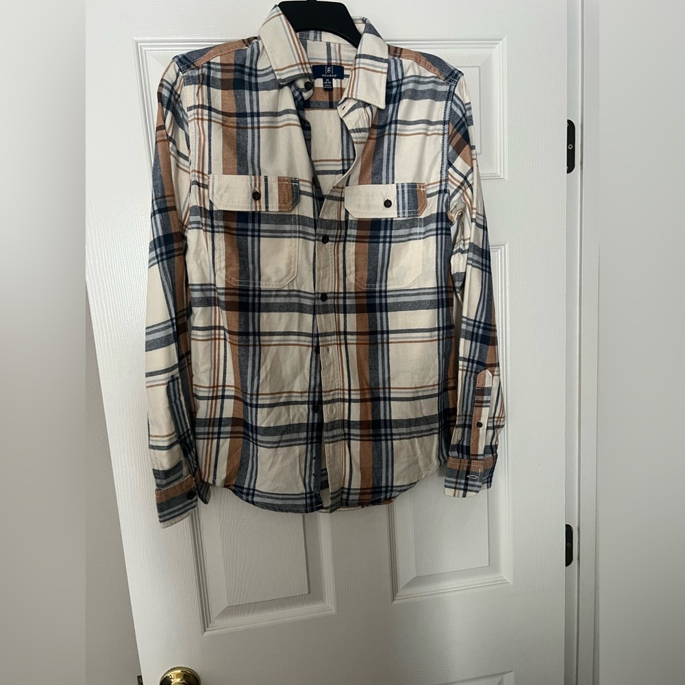 George Women's Plaid Button Down Shirt - Blue, Brown, White